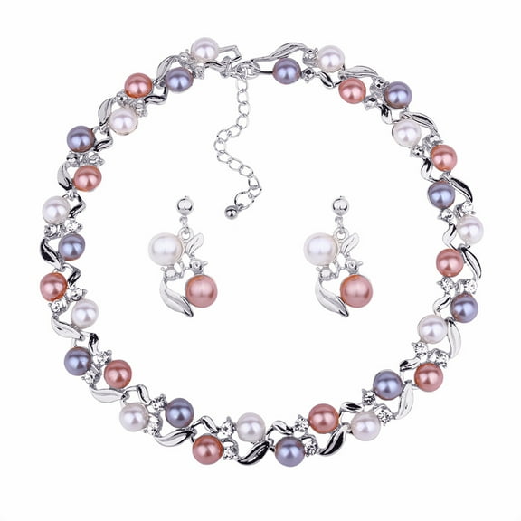 Pearl Necklace and Earring Set,Collar,Faux Pearl Jewelry Set for Women with Charm Chain