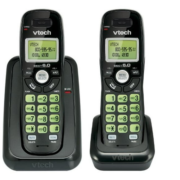 Vtech Dect 6.0 2-Handset Cordless Phone System with Caller ID, Backlit Keypad and Screen(CS6114-21), Black