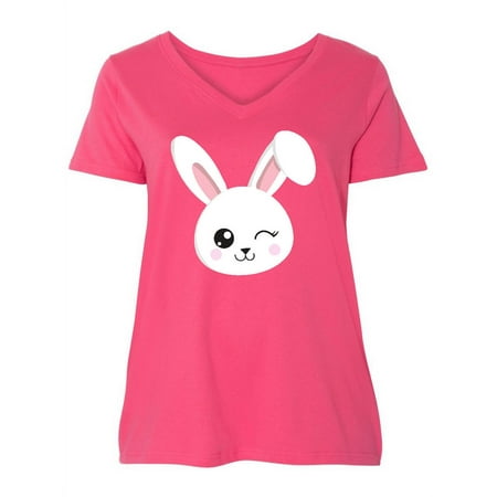 

Inktastic Cute Bunny Bunny Head White Bunny Winking Bunny Women s Plus Size V-Neck