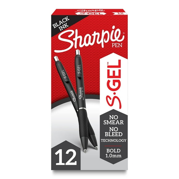 Bolígrafos de gel Sharpie S-Gel Bold Point (1 mm), tinta negra, 12 unidades