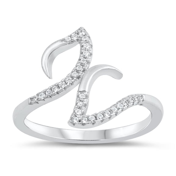 Clear CZ Hook Wave Symbol Statement Ring 925 Sterling Silver Band White Jewelry Female Size 7