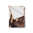 thumbnail image 2 of Baseball Soft Flannel Fleece Throw Blanket, Sports Themed Close up Photo of Bats Balls and Gloves Top Vista, Cozy Plush for Indoor and Outdoor Use, 50" x 70", Brown Pale Brown, by Ambesonne, 2 of 6