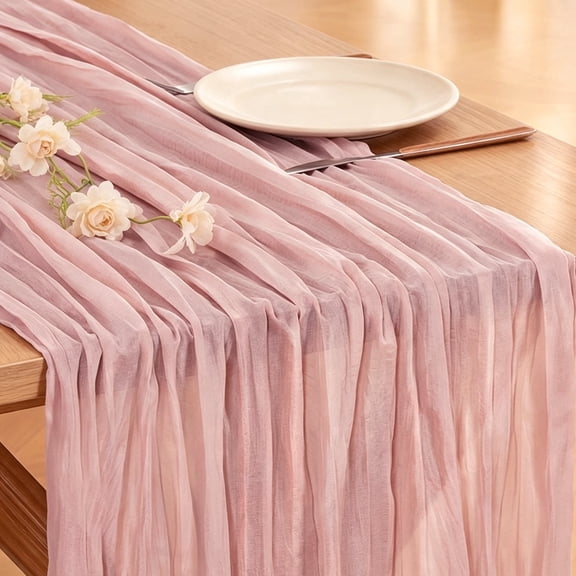 Furkithn Cheesecloth Table Runner 120 Inch/10FT, Rustic Sheer Table Runner for Wedding, Party, Baby Shower, Bridal Shower, Birthday, Engagement,1 Pack,Dusty Pink