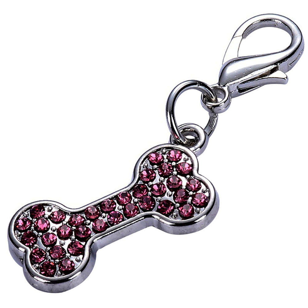 dxS8hhuo Pet Collar Neck Strap Scarf Accessories Dog Charms Rhinestone Pendant Tag Bone Shape Key Ring Chain 