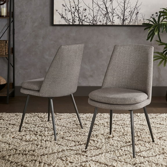 Weston Home Aurthur Upholstered Dining Chairs, Set of 2, Dark Grey Chenille Fabric, Black Legs