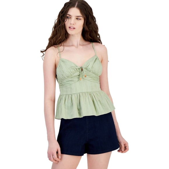 PLANET HEART Womens Textured Peplum Tank Top, green, Juniors, L