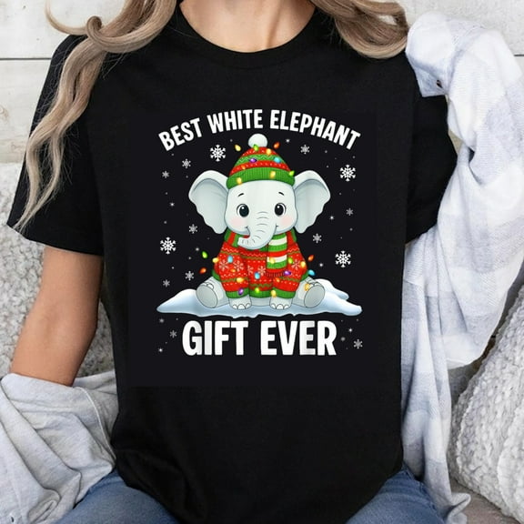 100% Cotton Best White Elephant Gift Ever Christmas Elephant Ugly Sweater Holiday Funny T-Shirt for Women Men Family Christmas Party Wear