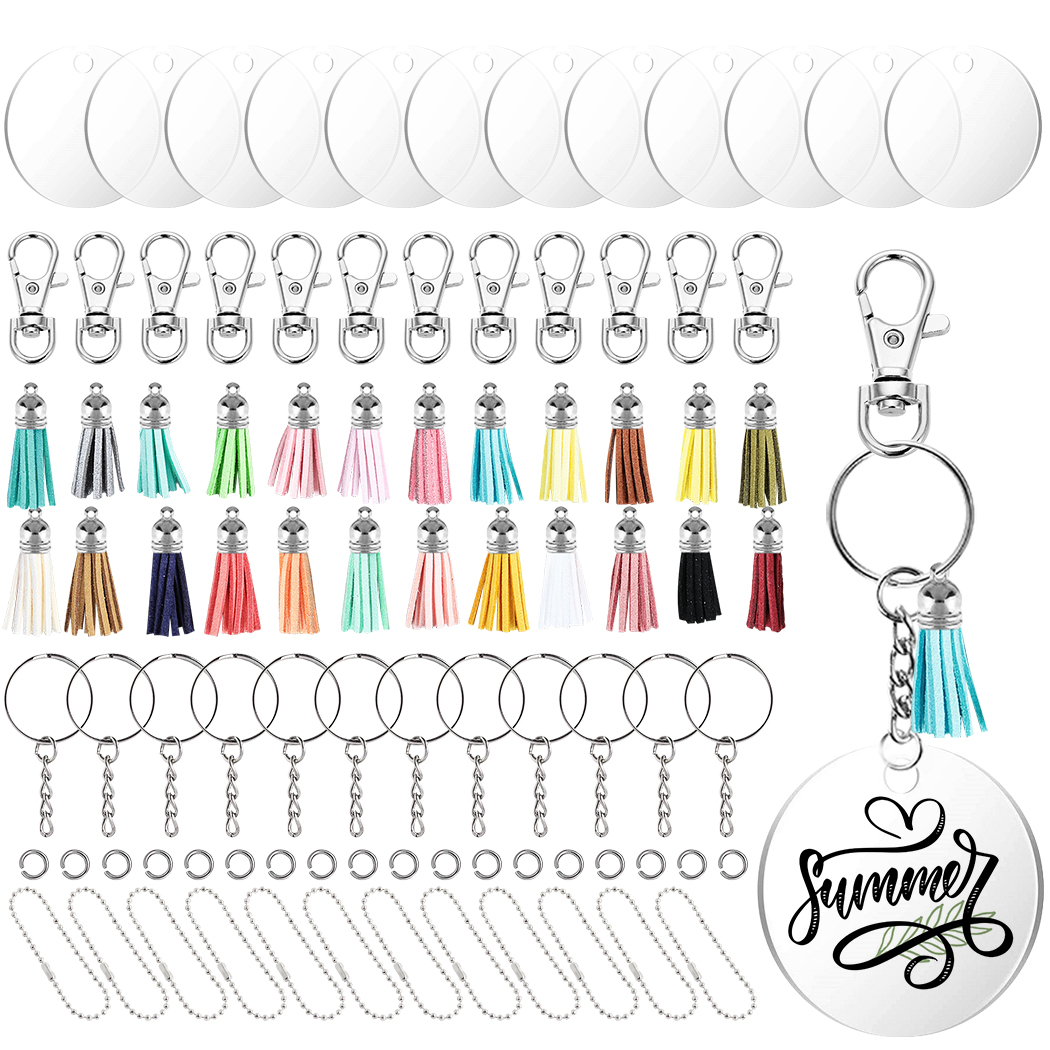 24 Sets DIY Keychain Set Creative Bag Pendant Acrylic Blank Keychain ...