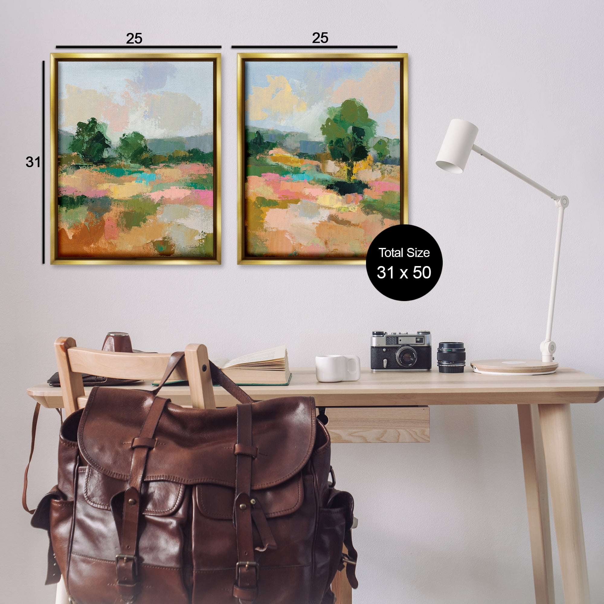 Stupell Industries Spring Field Abstract Landscape Landscape & Nature Painting Gold Floater Framed Canvas Art Print Wall Art, 31 x 25, Set of 2