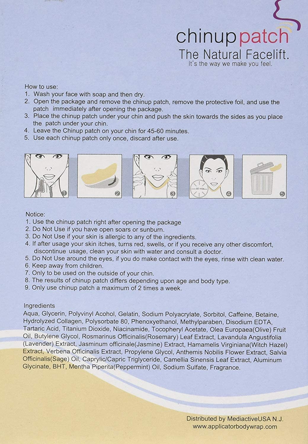 Ultimate Chin up Applicator Patch Face Mask. The Natural Facelift Double Chin Reducer . Set of 10