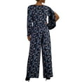 thumbnail image 3 of Doublju Womens Casual Long Sleeve Waist Band Wide Leg Jumpsuit With Plus Size, 3 of 4