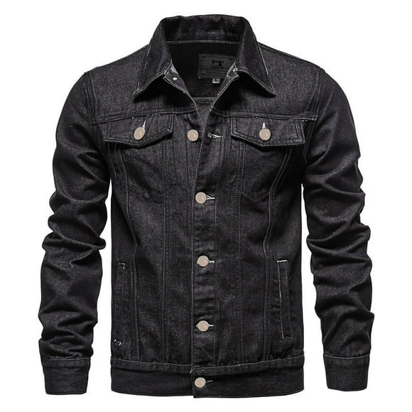 Pisexur Jean Jacket Men's Solid Color Button Pocket Slim Fashion Casual Work Denim Jacket Denim Jacket for Men Plus Size Fall Jackets for Men