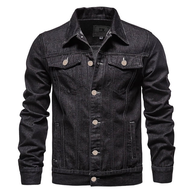 Pisexur Jean Jacket Men's Solid Color Button Pocket Slim Fashion Casual Work Denim Jacket Denim Jacket for Men Plus Size Fall Jackets for Men