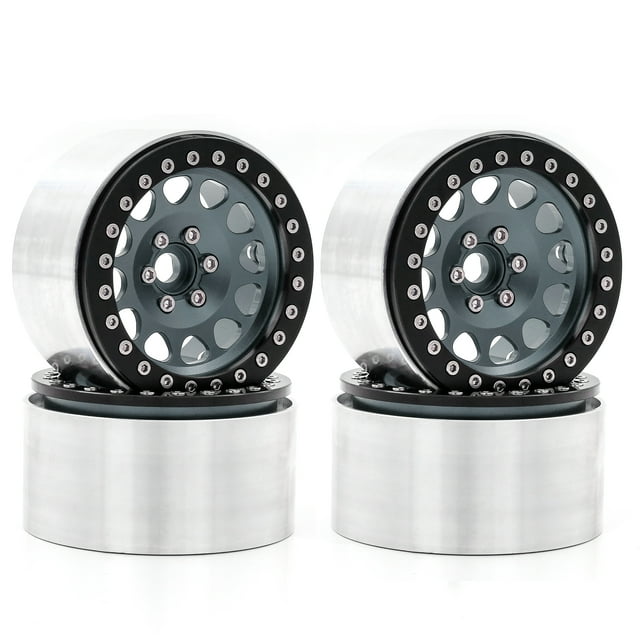 Aluminum Alloy Wheel Rims (4pcs) for 1/8 1/10 RC Cars - 2.2 Inch, 65mm OD x 36mm Width, 12mm Hex, Titanium Color - Compatible with Trax4, Trax6, Scx10, Rr10, Wraith, Yeti - Replacement Parts
