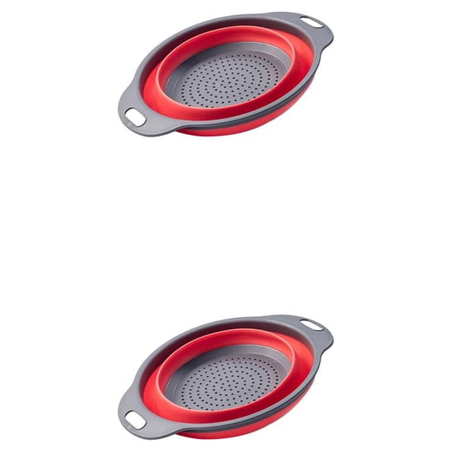 maskred Drain Basket Foldable Colander Fruit Vegetable Washing Storage Retractable Strainer Household Kitchen Container Supplies Red Small 2PCS