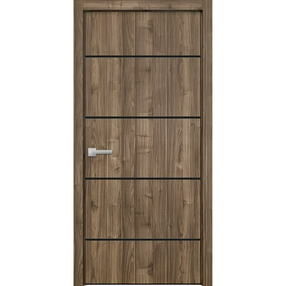 Modern Wood Interior Door with Hardware | Planum 0015 Walnut | Single Panel Frame Trims | Bathroom Bedroom Sturdy Doors-18" x 80"
