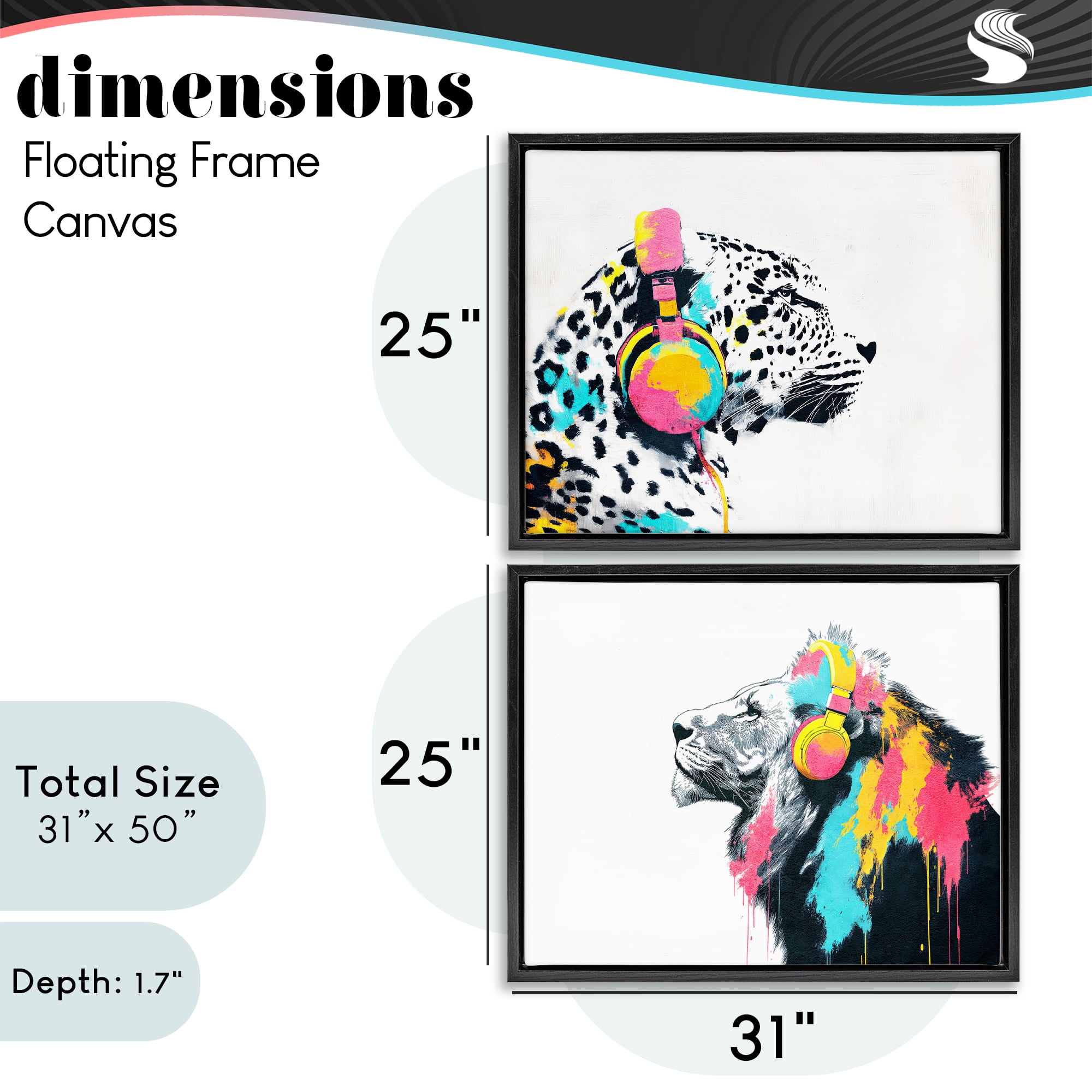 Stupell Industries Leopard and Lion On Air 2 Piece Black Framed Floater Canvas Set, design by Svetlana Aleynikova