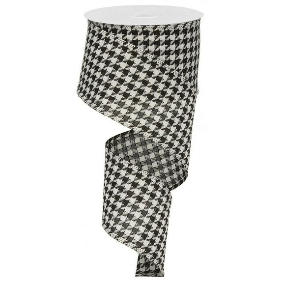 2.5" Wide Expressions Black & White Large Houndstooth Woven Wired Ribbon (10 Yards)RG01519