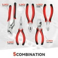 thumbnail image 3 of 5 Piece Pliers Set - Durable Linesman Pliers Needle Nose Slip Joint Pliers Diagonal Cutter Groove Joint, Red/Black, 3 of 7