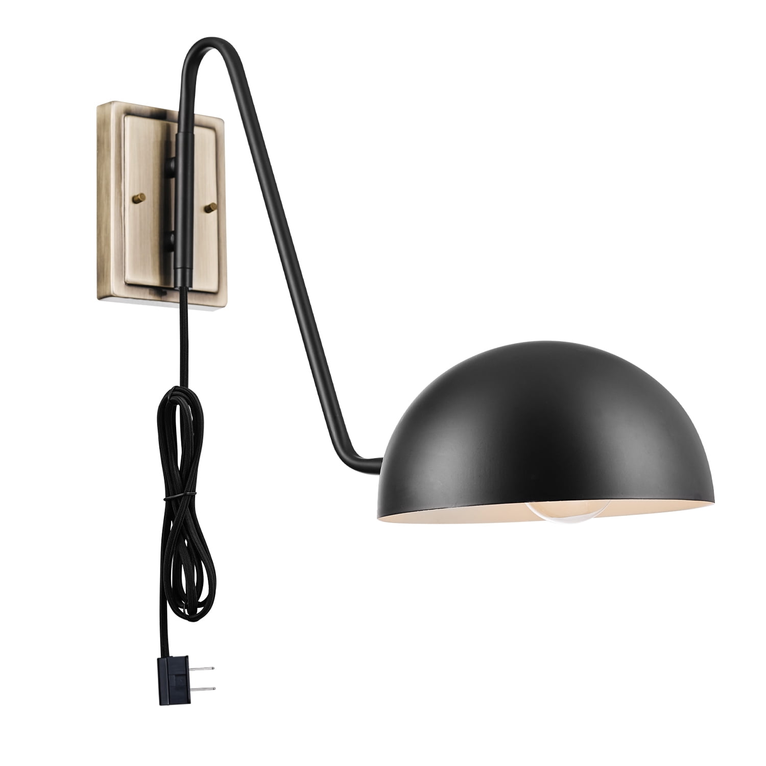 Black Wall-Mount Sconce Light Task Lamp Hardwire Plug-In Reading 6Ft Clear Cord 
