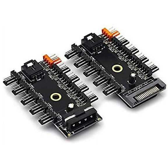 (2 Pack) Toptekits Chassis Fan Hub CPU Cooling HUB 10 Port 12V 4 Pin Fan PWM Fan Hub SATA Controller,1 Female to 10 Male 4Pin Fan Hub Splitter Cable for 3Pin&4Pin PWM Cooling Fan