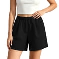 thumbnail image 6 of ITSAME Womens Plus Size Cotton Linen Shorts Elastic Waist with Pockets Summer Loose Casual Shorts Black Size L, 6 of 6