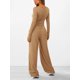 thumbnail image 5 of Conjuntos de Dos Piezas para Mujer: Camiseta Asimétrica de Larga, Pantalones Anchos y Chándal Informal. Caqui XS, 5 of 8