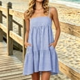thumbnail image 2 of VBVC Women's Striped Spaghetti Strap Tiered Mini Dress , Summer Casual Sleeveless Sundress For Women , Ladies' Ruffle Beach Dress with Pockets,Navy,S-2XL, 2 of 7