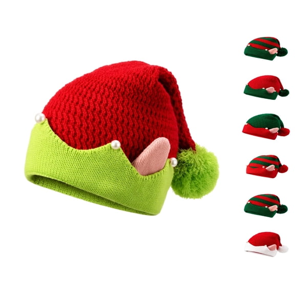 Lumtrix Christmas Knitted Hats With Ears Pom Pom Crochet Beanie Holiday Costume Accessory For Women Men Festive Party Headwear E One Size