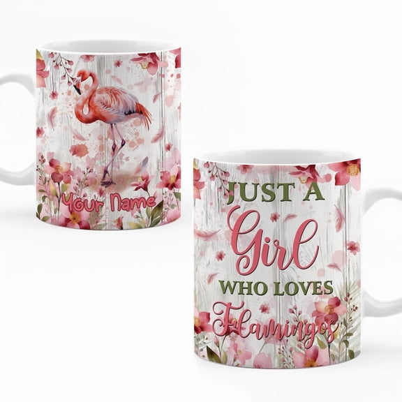 Lotusprinthandmade Personalized Flamingo White Ceramic Mug 11 oz Tropical Bird