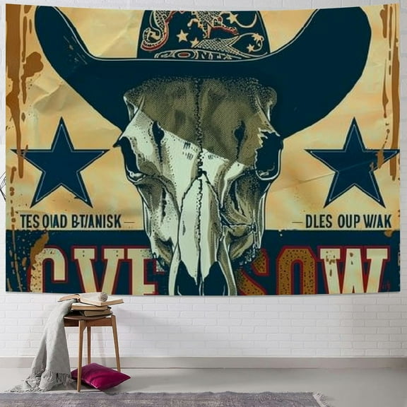 Sheronv Cow Skull Rodeo Western Comic Book Art Tapestry Wall Hanging Unique Style for Home Decor Living Room Bedroom Farmhouse Dorm 40x30inch
