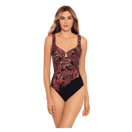 Miraclesuit Women s Swimwear Kashmir Enchant Tummy Control Underwire Bra One Piece Swimsuit  Black  16