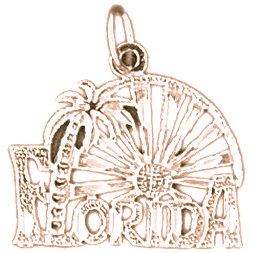Jewels Obsession 14K Yellow Gold I Love Florida Pendant 17 mm