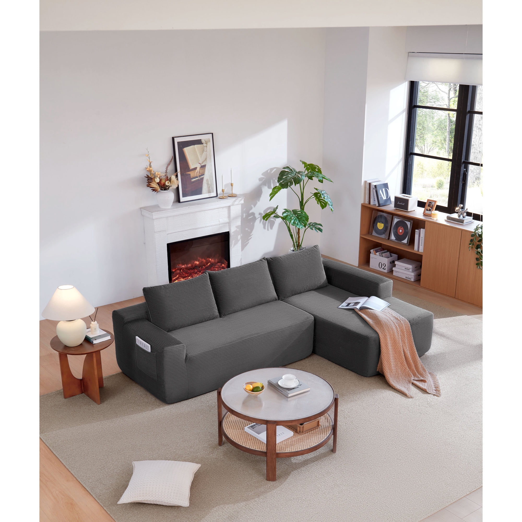 Leumius Cloud Sectional Couch with L-Shape Chaise,Modern Upholstered Boneless Couch with Deep Seat for Living Room Bedroom, No Assembly Required,Gray(Right Facing Chaise)