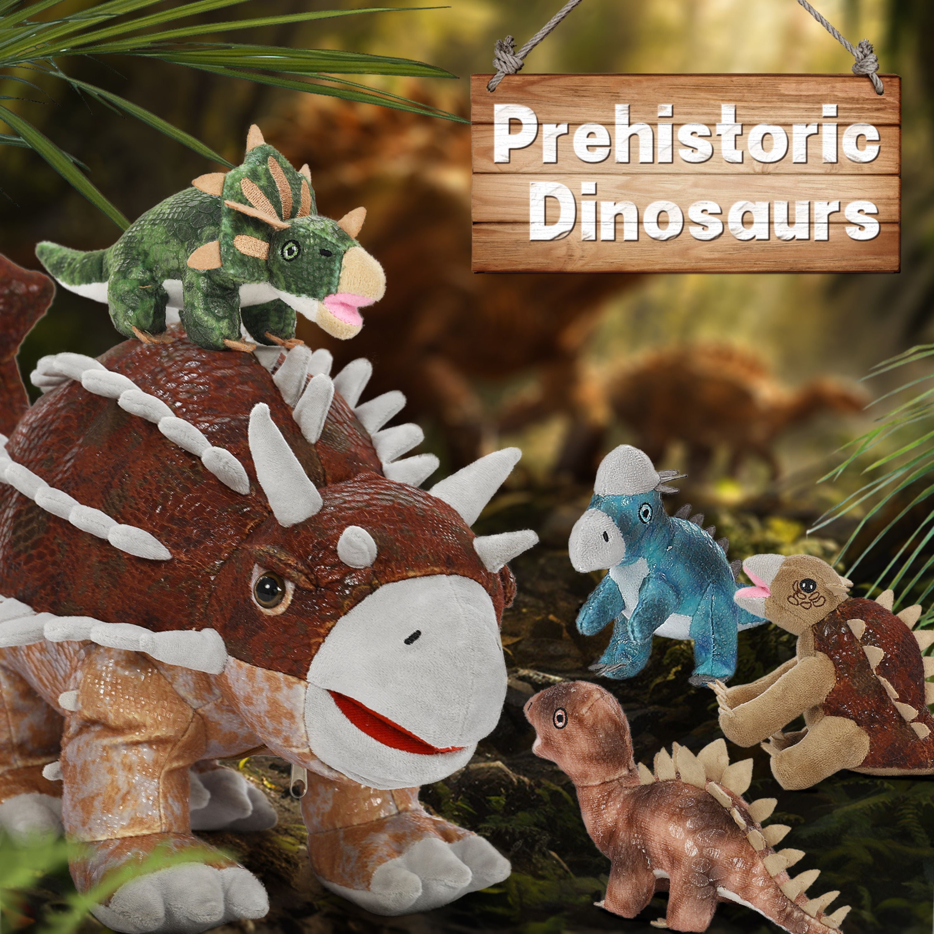 Tezituor 5Pcs Realistic Dinosaur Stuffed Animals Giant 21.6" Ankylosaurus Plush with 4 Babies Plush Toy