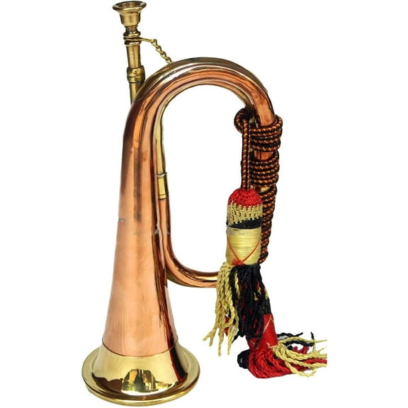 Nautical-Mart Brass And Copper Blowing Bugle Horn 10.6" Inch Signal Musical Instrument Classic Style With Beautiful Colourful Rope Binding