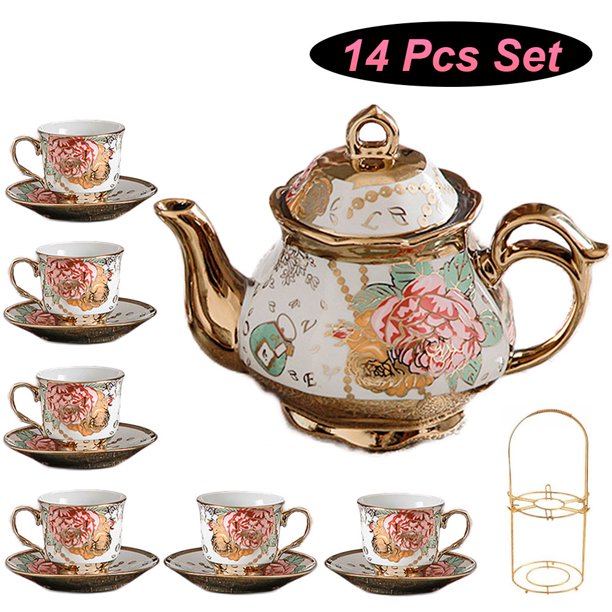 European Ceramic Tea Set Coffee set Porcelain Tea Set with Metal Holder