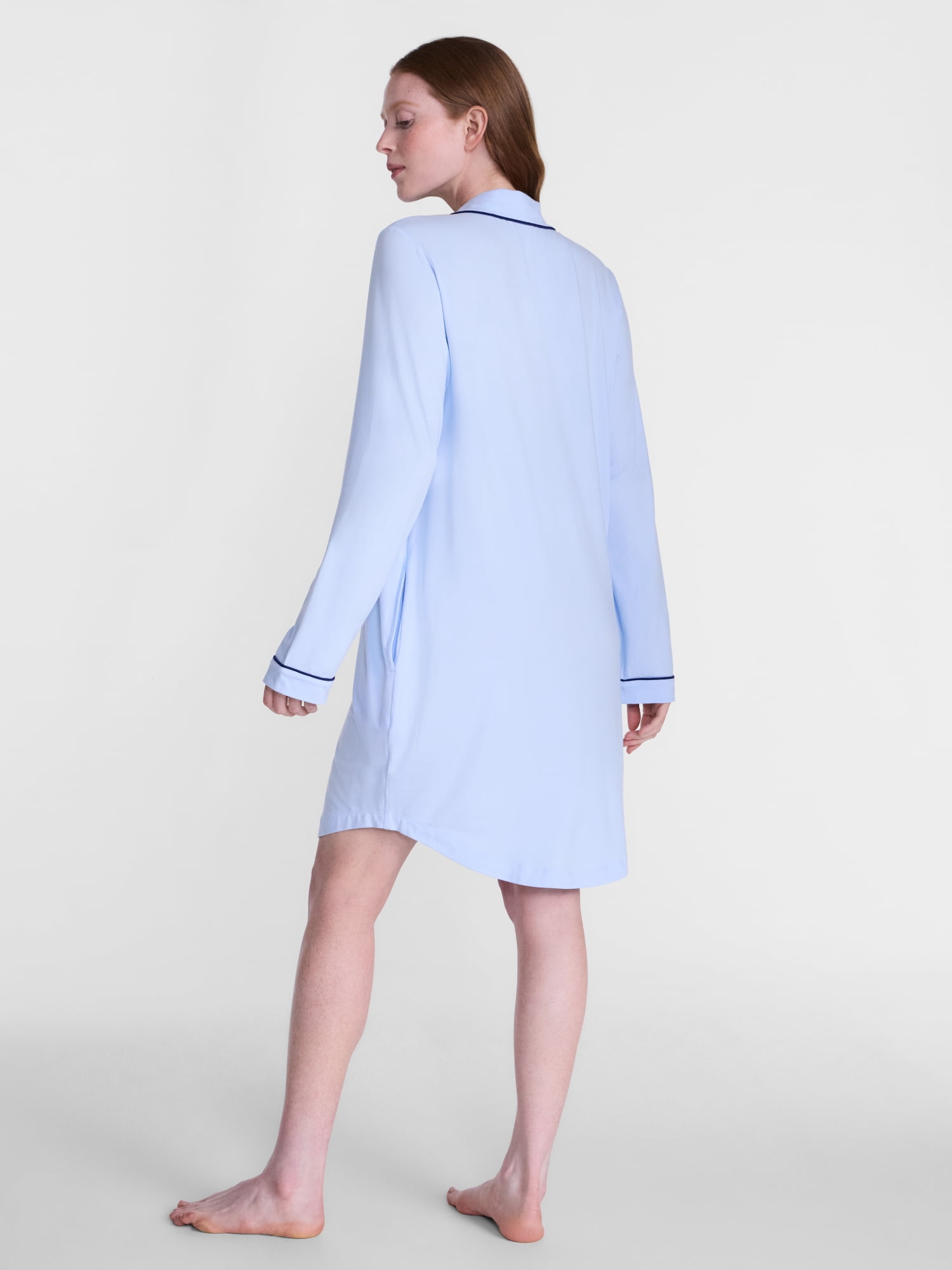 Joyspun Women's Dreamy Soft Collection Notch Collar Sleepshirt with Long Sleeves, Sizes XS-3X
