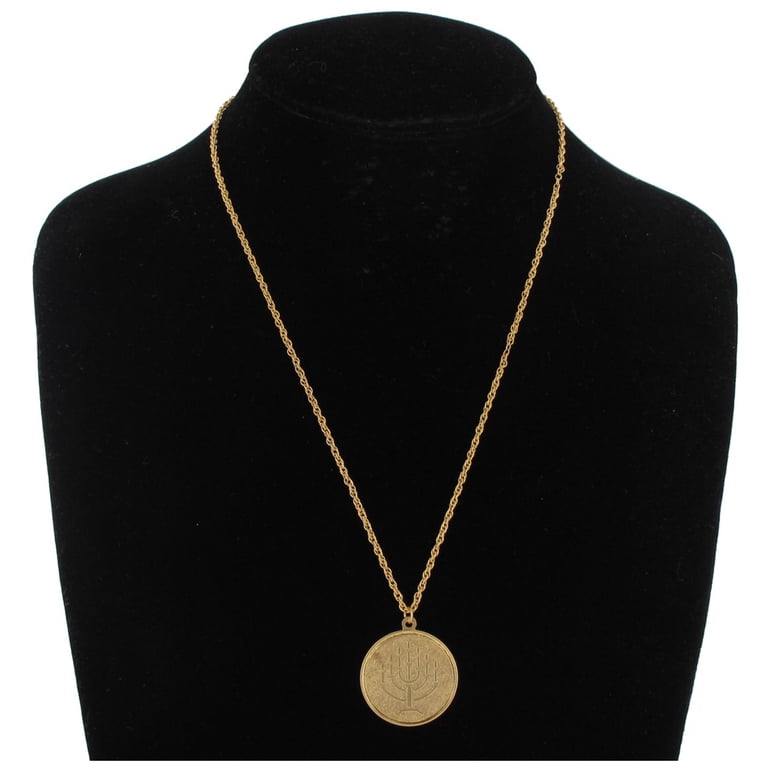 Gold Tone Menorah Coin Pendant Necklace photo 2