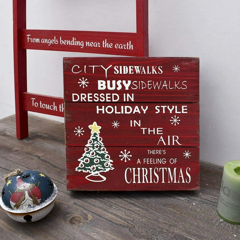 Rustic Christmas Sign Decor Wood Plaque Hanging Wall Art Sign, 8
