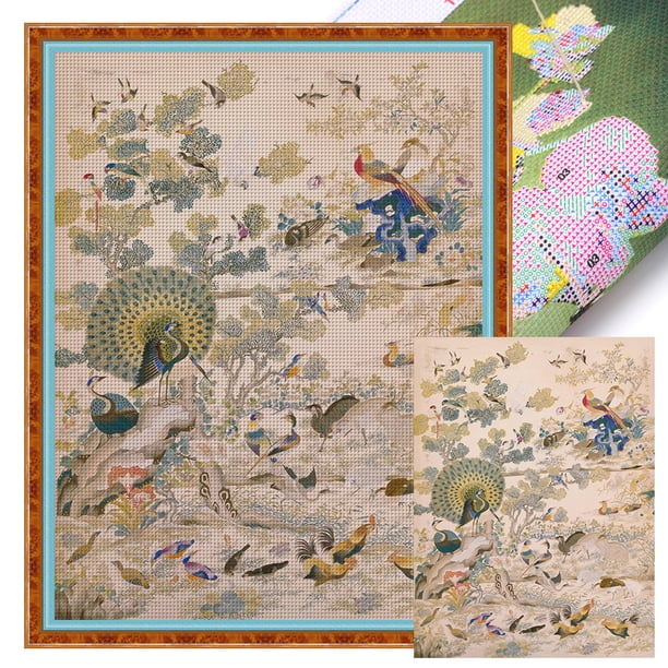 Kit Punto Cruz Con Pájaros Hilo Algodón Ecológico Bordado 11CT Art47x62cm