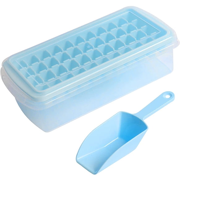 Ice Cube Tray With Lid and Bin|44 Silicone Ice Tray| Flexible Safe Ice Cube Molds Comes with Ice Container, Scoop and Cover