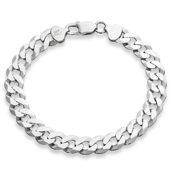 Miabella 925 Sterling Silver Italian Solid 9mm Diamond-Cut Cuban Link Curb Chain Bracelet for Men, Made in Italy (8 Inches (medium))