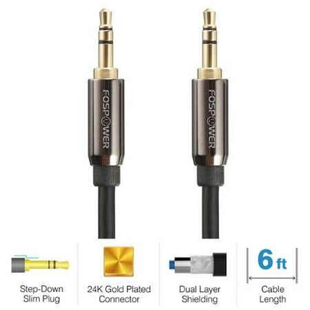 - FosPower (6 Feet) High Quality 3.5mm Stereo Jack to Jack Audio Cable - 24K Gold Plated for Smartphones MP3 Tablets