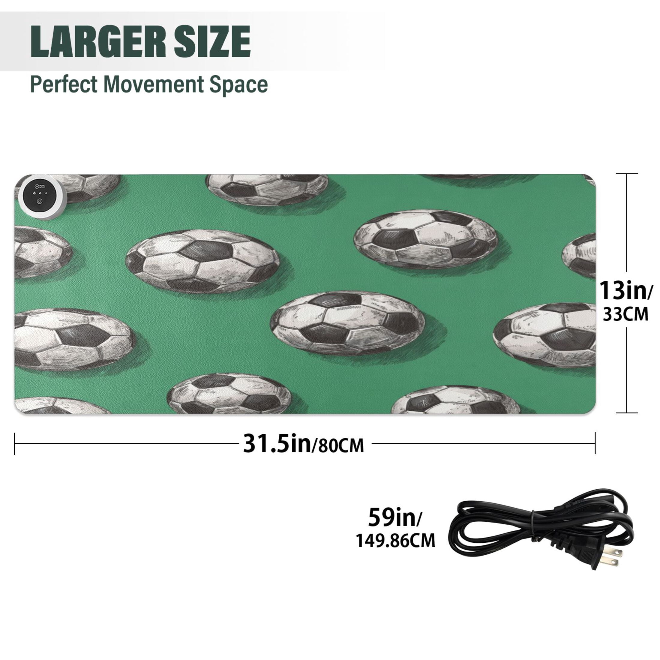 Large Heated Desk Mat Mouse Pad 31.5"x13"PU Leather Graphene Heating Desk Warmer with 3 Temperature Settings 110V US Plug Non-Slip Warm Pad for Home, Office, and Gaming Retro Football Pitch Print