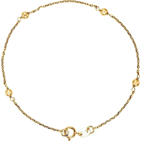 14k Yellow Gold Polished Gold Bead Bracelet Link Bracelet for Women - .6 Grams