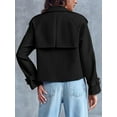 thumbnail image 6 of Women Long Sleeve Double Breasted Notched Lapel Casual Loose Fit Cropped Trench Jackets with Pockets Black L, 6 of 8