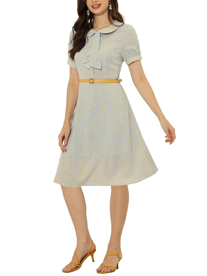 Inspire Chic Outfit Vintage Midi Dress for Women's 2024 Work Peter Pan Collar Dresses XL Grey, Gray