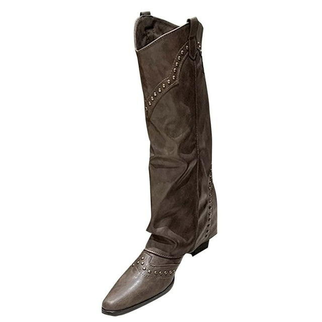 LOVZFMLL Cowboy Bottes pour Femmes Mi-Mollet Bottes Stovepipe Bout Pointu Antidérapantes Talon Bloc Bas Style Western Bottes d'Automne