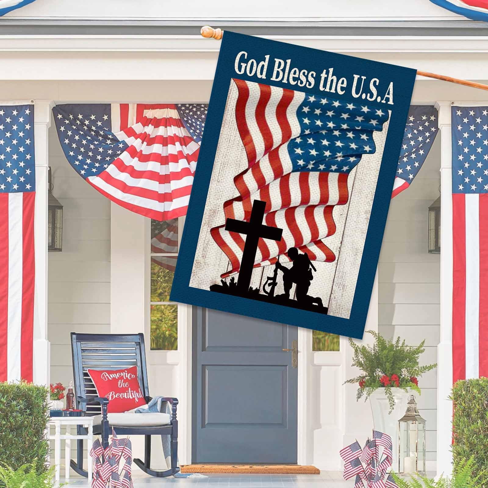 4th of July Patriotic House Flag God Bless America Memorial Day Double Sided Garden Flag Independence Day Large House Yard Flag Outdoor Outside Holiday Decoration 28 X 40 Inch